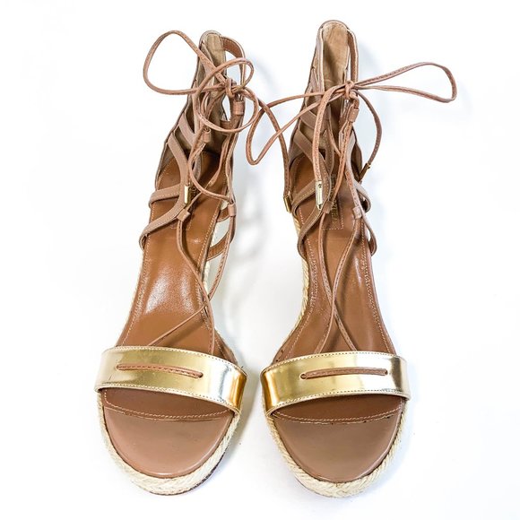 Aquazzura Tan and Gold Wedges - Picture 1 of 6